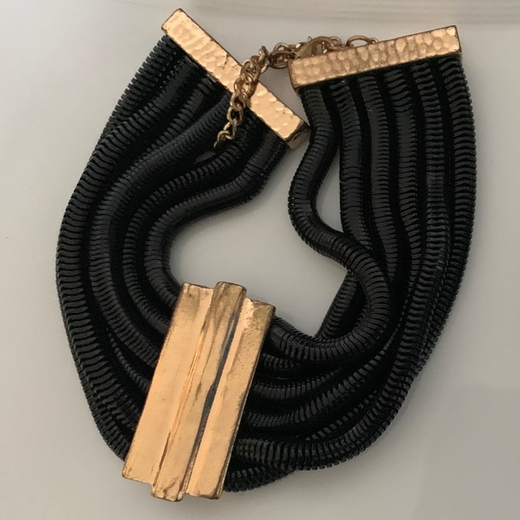 Black Coil Choker & Bracelet Set – Hammered Gold Tone - Picture 10 of 12